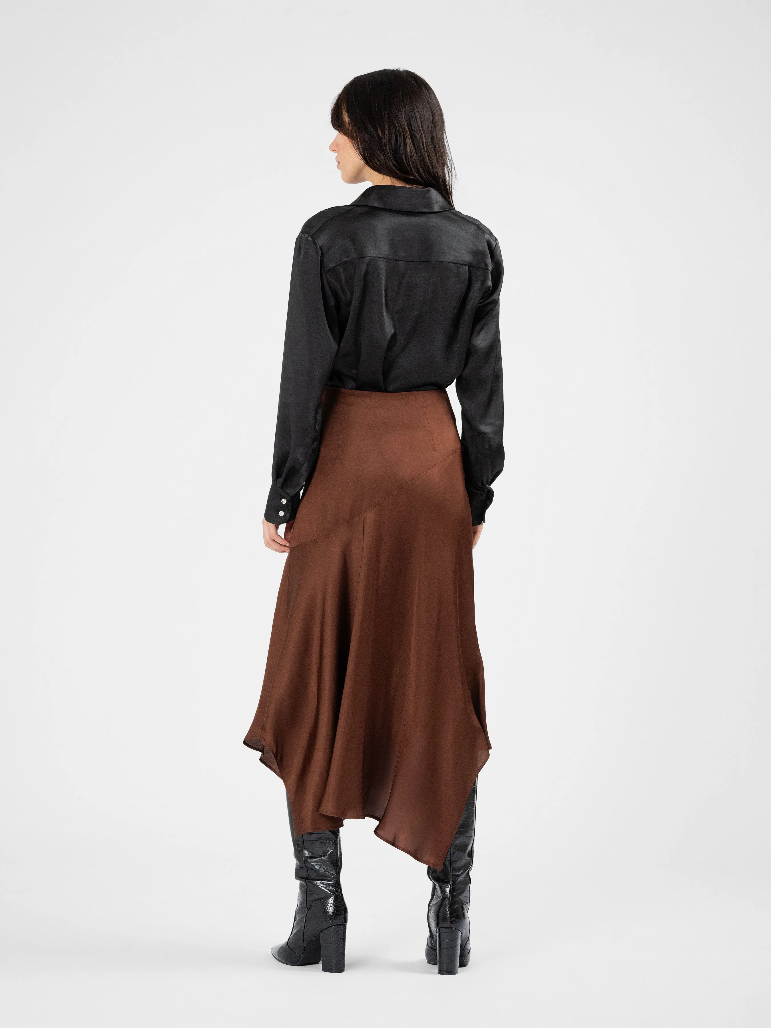 SEIDEN asymmetrical satin skirt