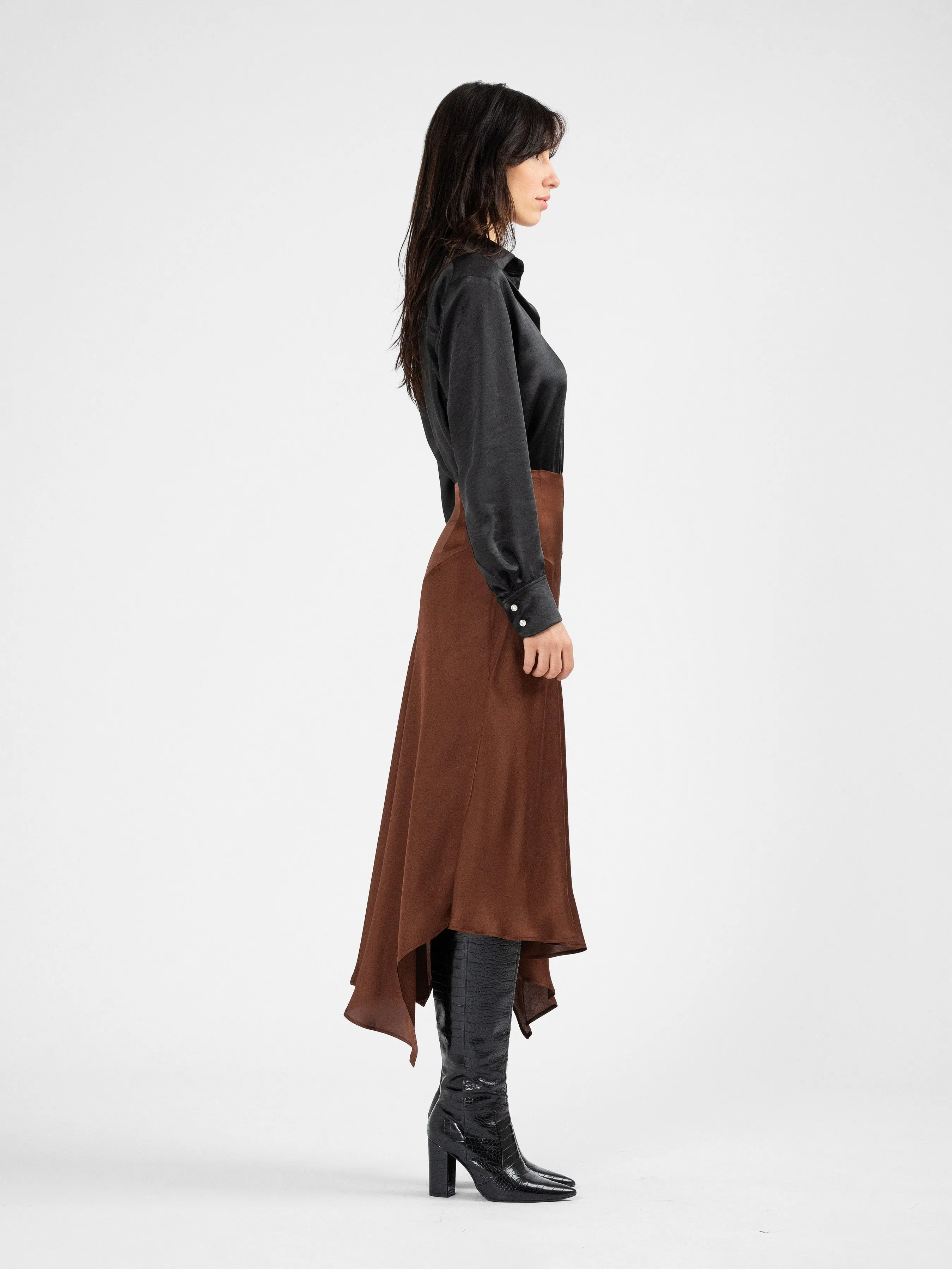 SEIDEN asymmetrical satin skirt