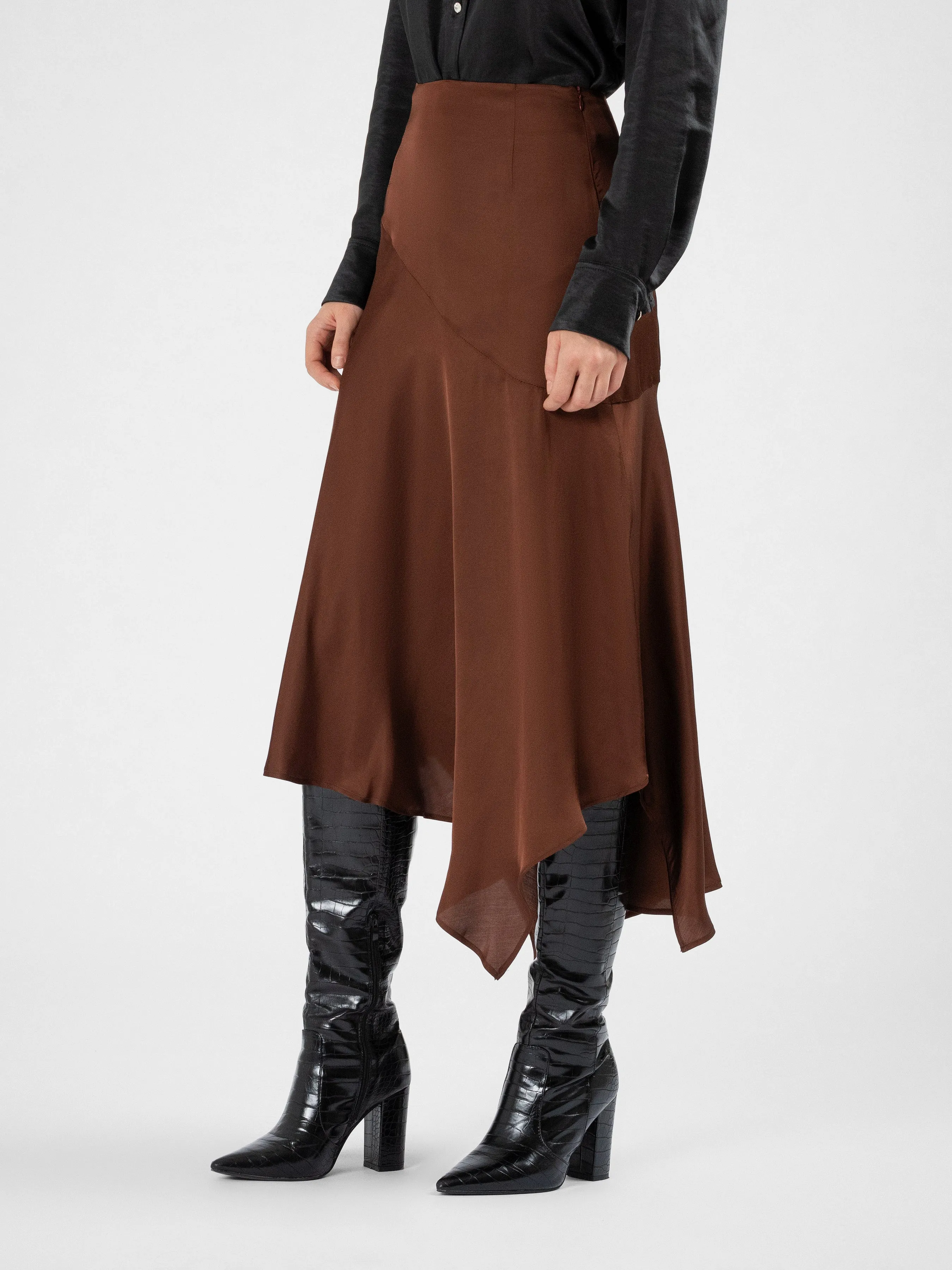 SEIDEN asymmetrical satin skirt