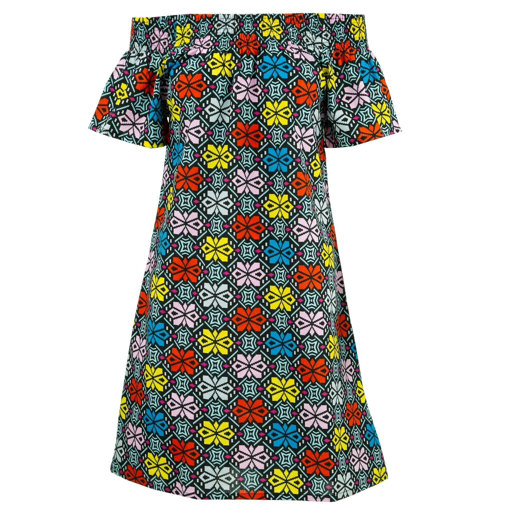 Shirred Comfy Dress - Pixel Garden Red