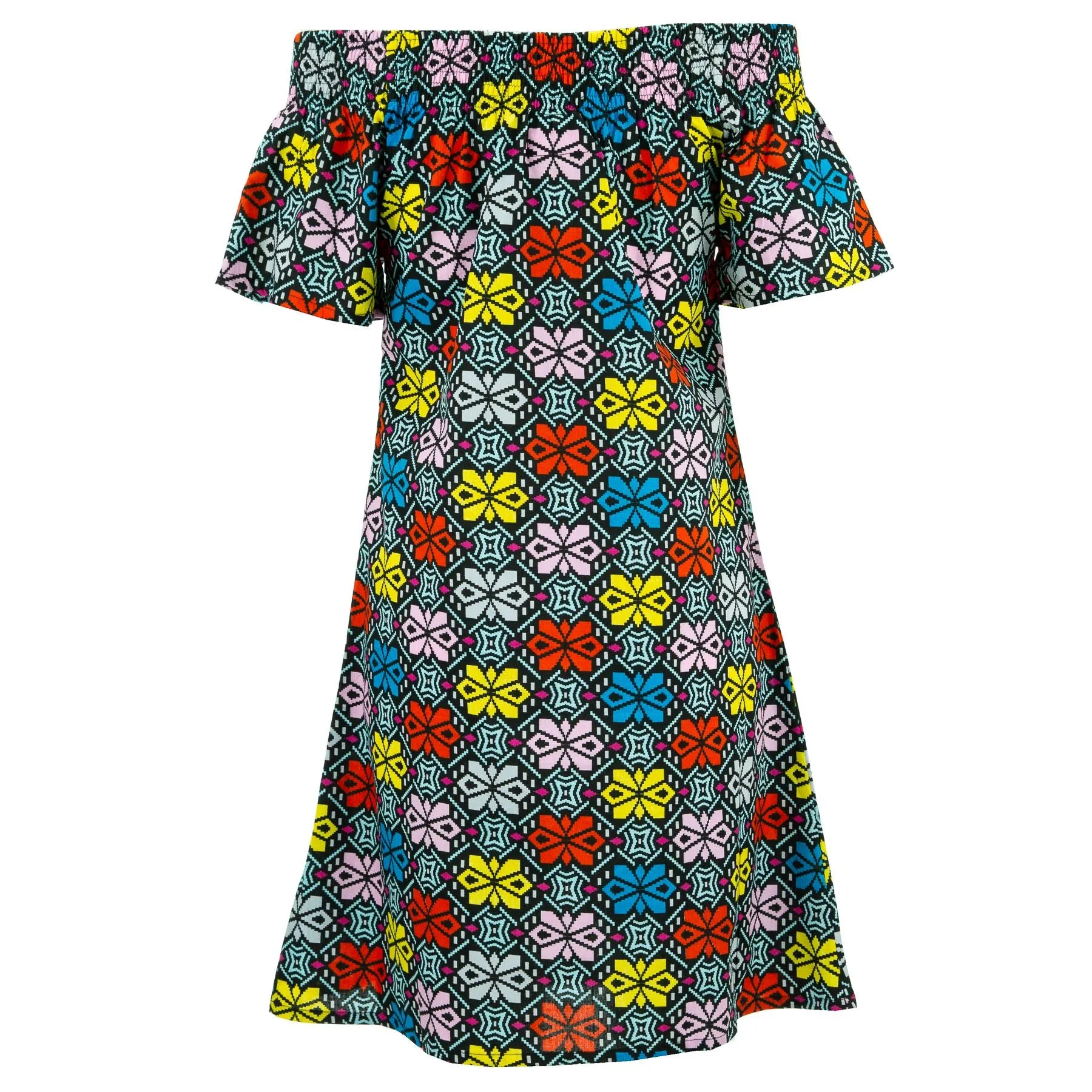 Shirred Comfy Dress - Pixel Garden Red