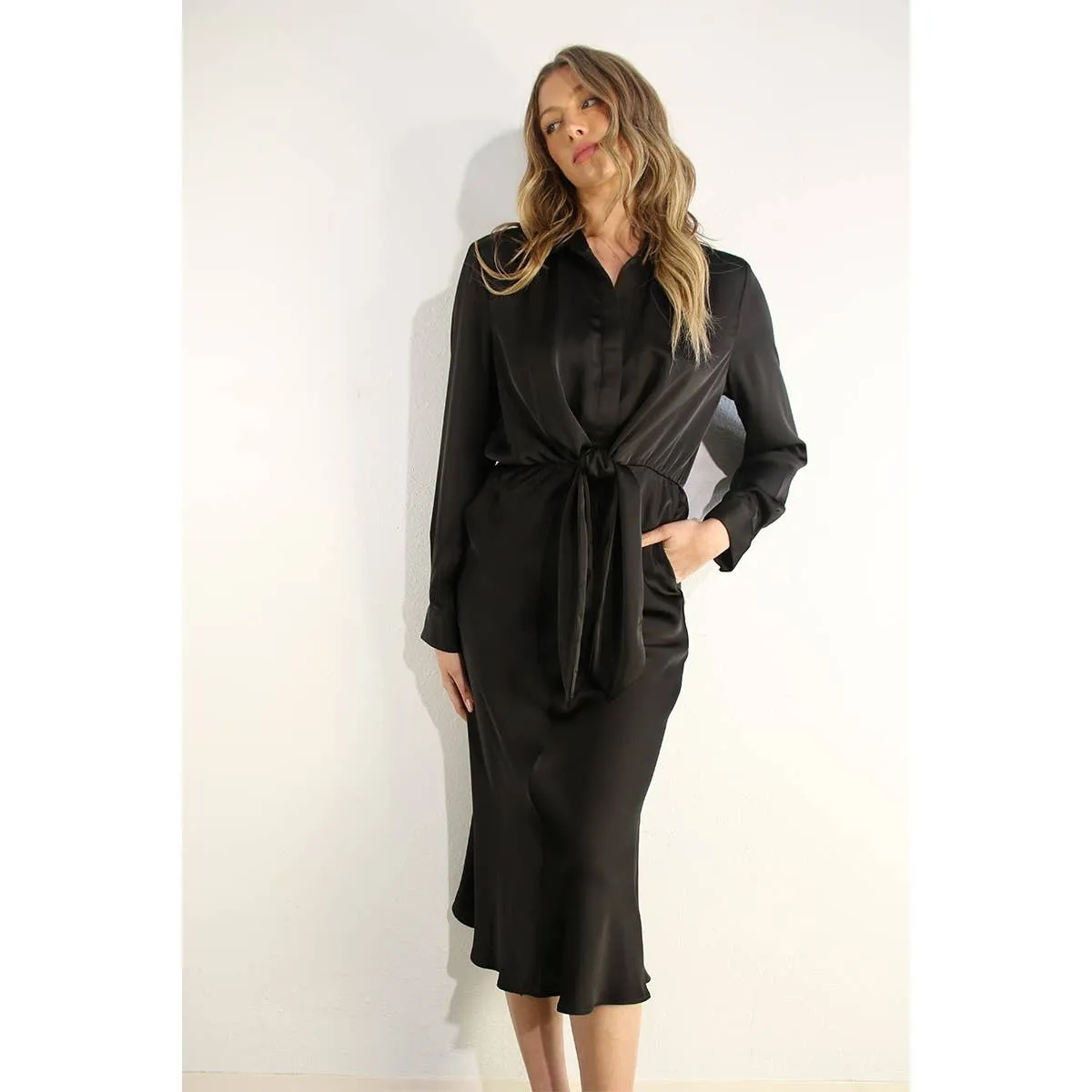 SILKYWAY FRONT TIE SATIN DRESS