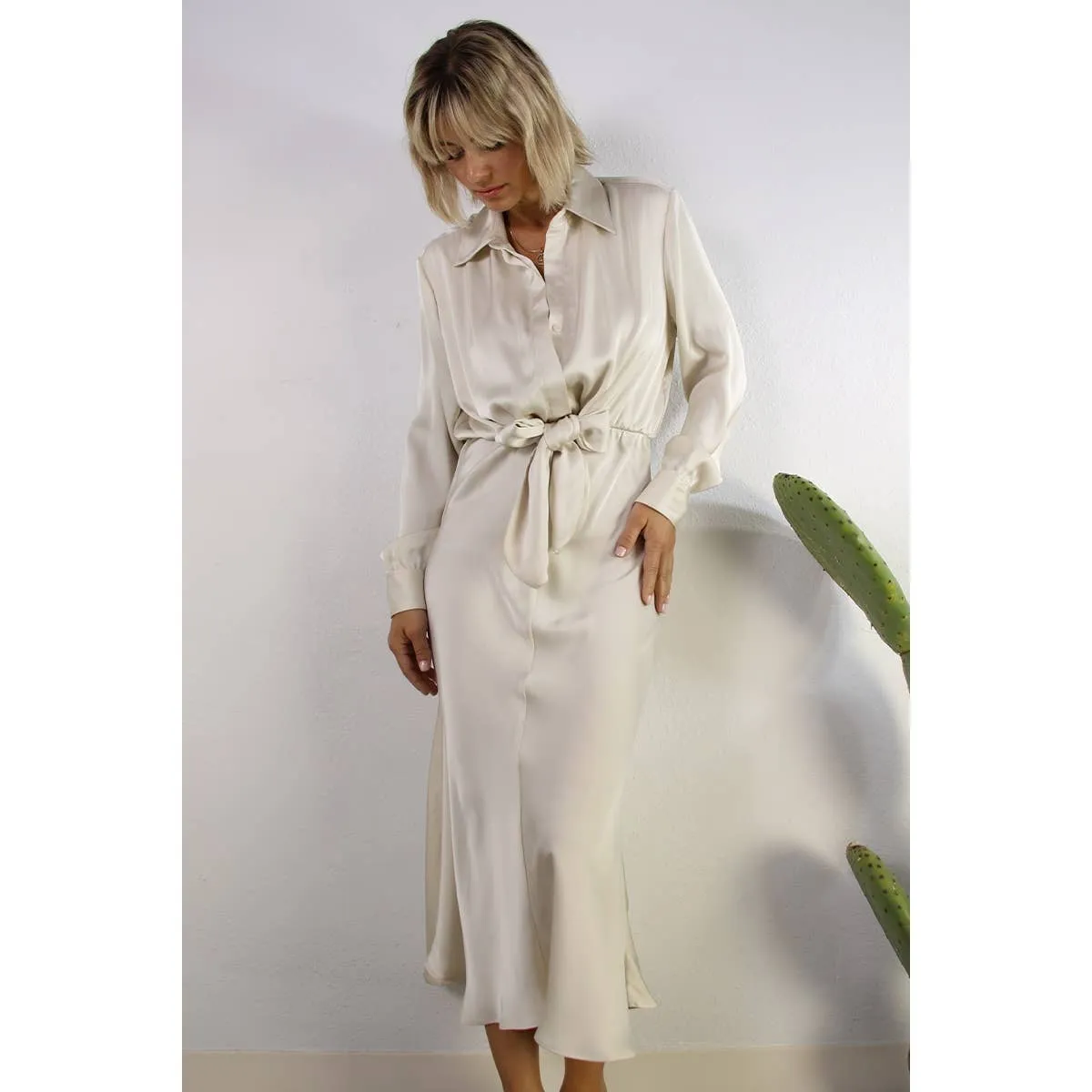 SILKYWAY FRONT TIE SATIN DRESS