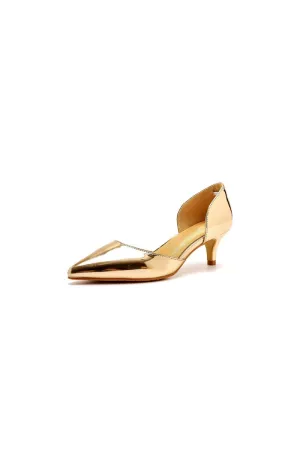Simple Elegant Mid Cutout Two-Piece Slip on Pointed Toe Kitten Heels