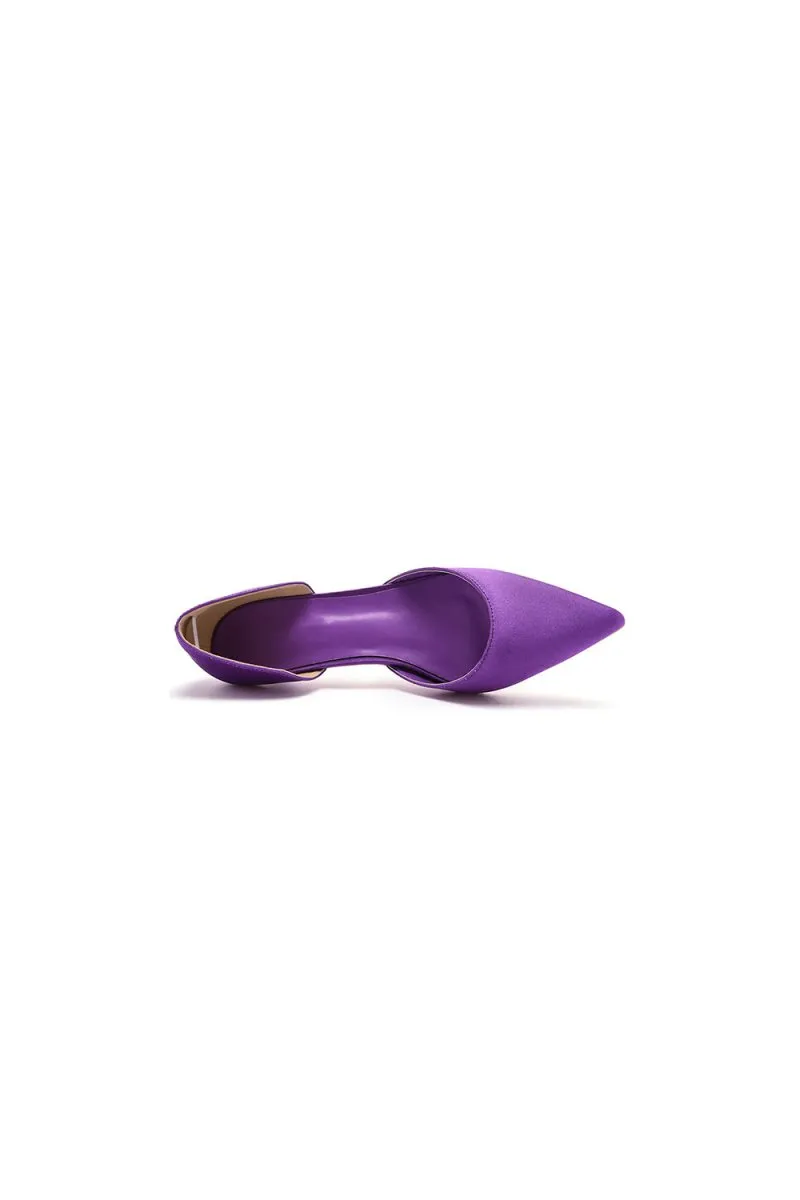 Simple Elegant Mid Cutout Two-Piece Slip on Pointed Toe Kitten Heels