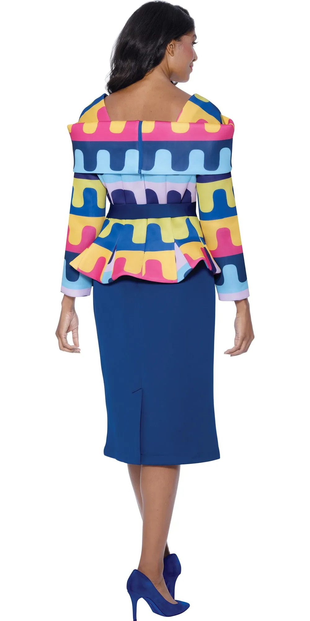 Stellar Looks 1902 - Royal - Scuba Print Skirt Set with Belt