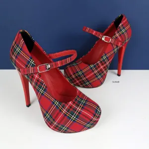 Tartan Red Mary Jane Heel Pumps