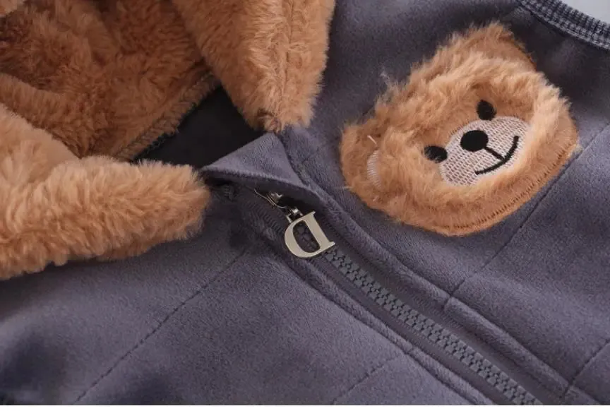 Winter Cartoon Bear Warm Velvet Long Hooded Vest