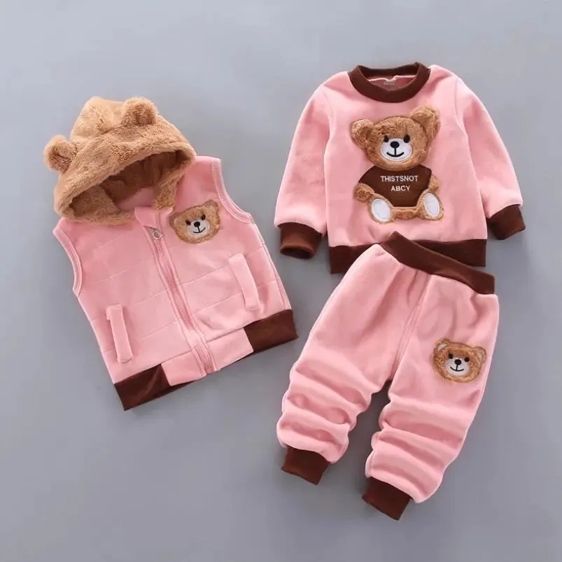 Winter Cartoon Bear Warm Velvet Long Hooded Vest