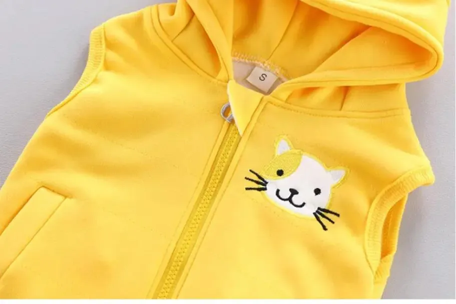 Winter Cartoon Bear Warm Velvet Long Hooded Vest