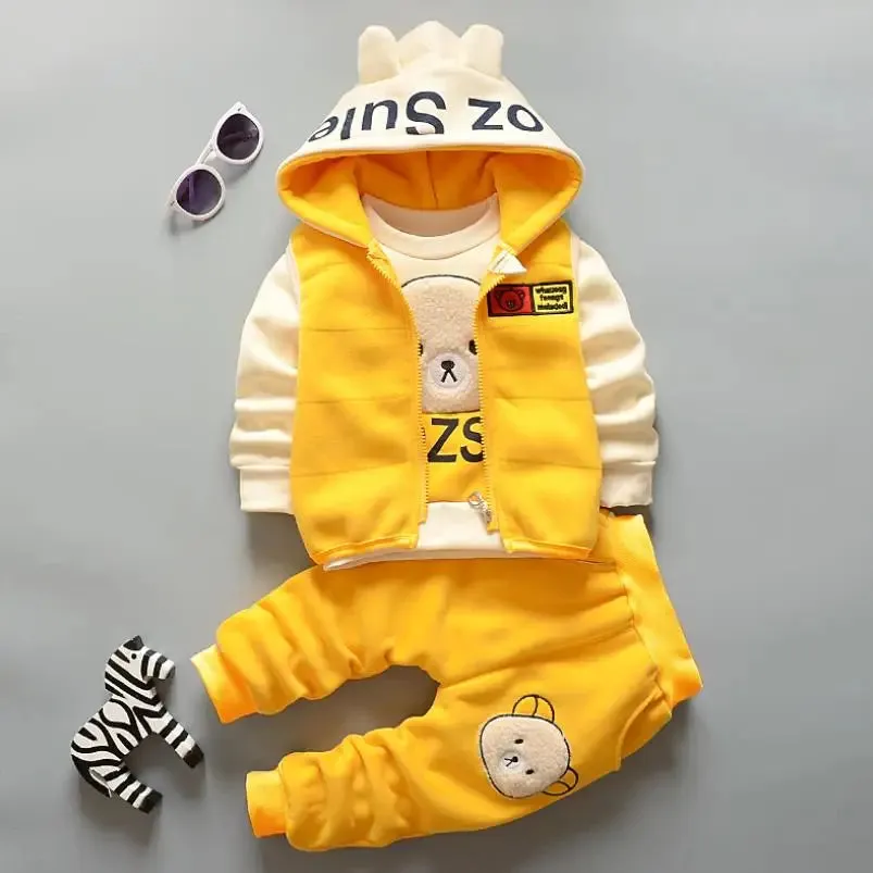 Winter Cartoon Bear Warm Velvet Long Hooded Vest
