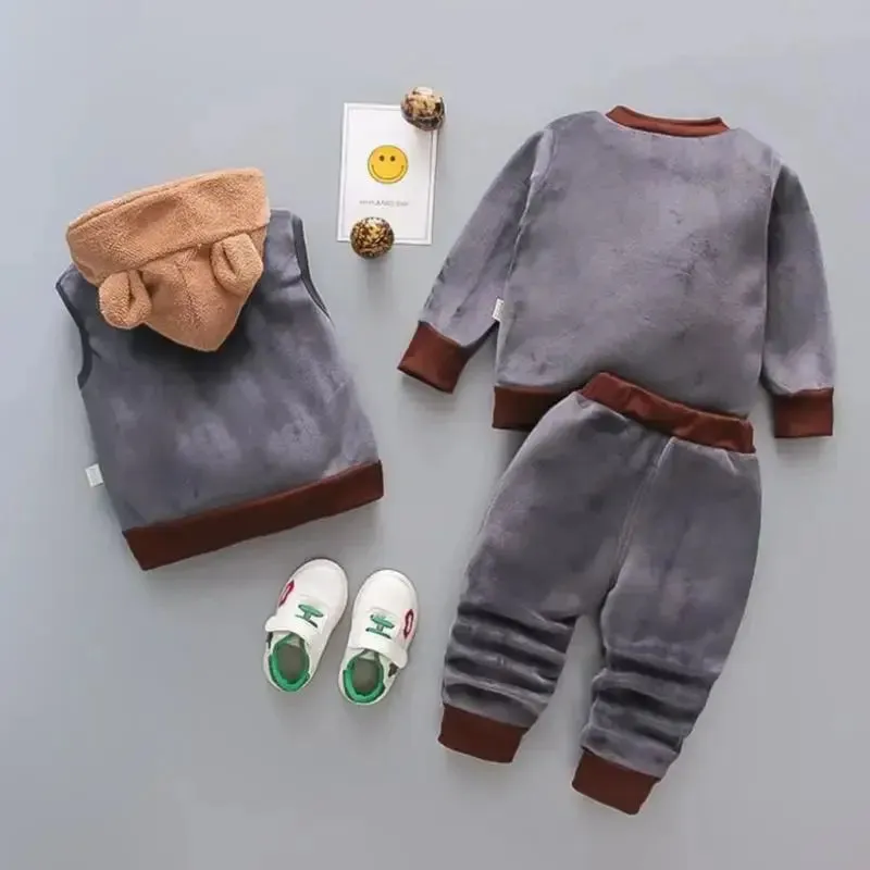 Winter Cartoon Bear Warm Velvet Long Hooded Vest