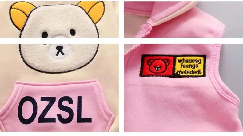 Winter Cartoon Bear Warm Velvet Long Hooded Vest