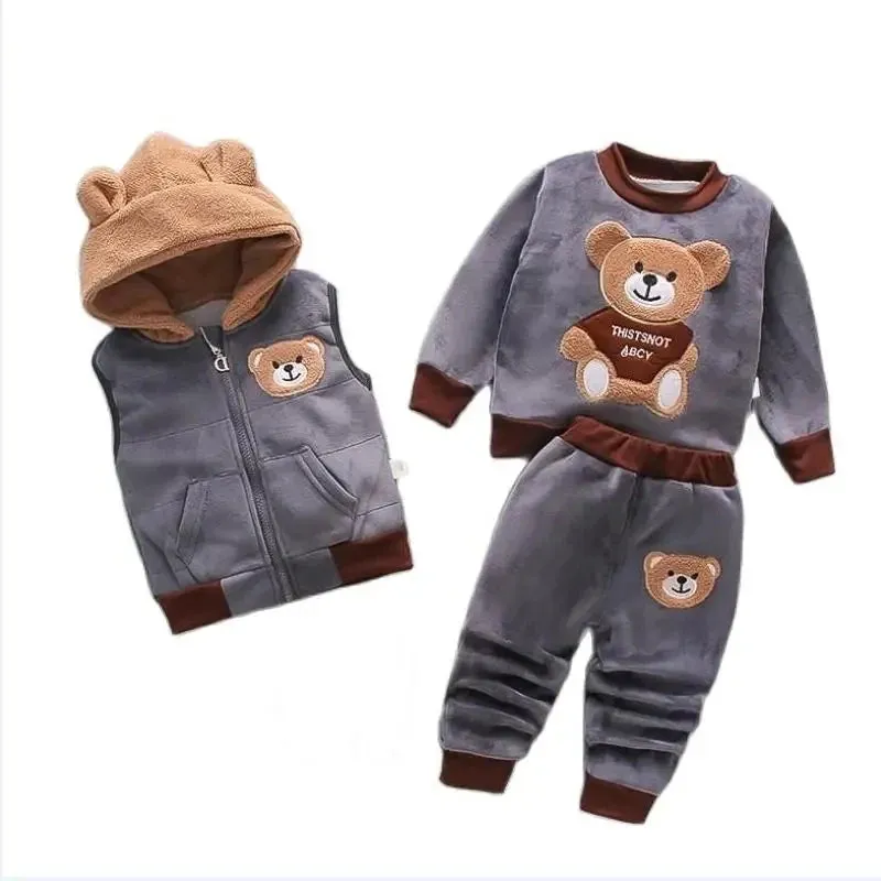 Winter Cartoon Bear Warm Velvet Long Hooded Vest
