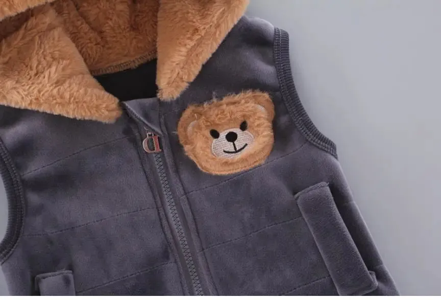Winter Cartoon Bear Warm Velvet Long Hooded Vest