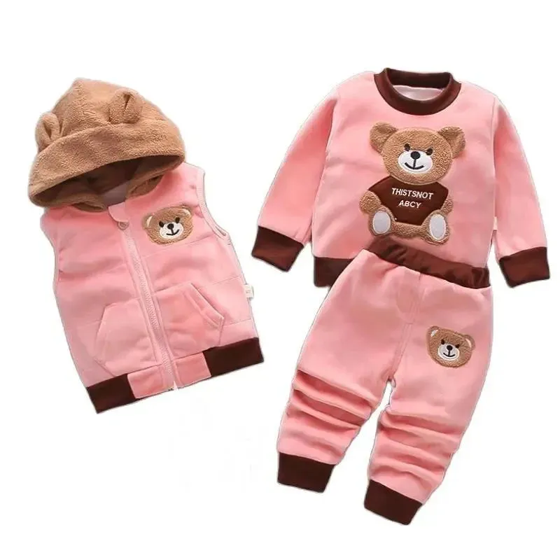 Winter Cartoon Bear Warm Velvet Long Hooded Vest