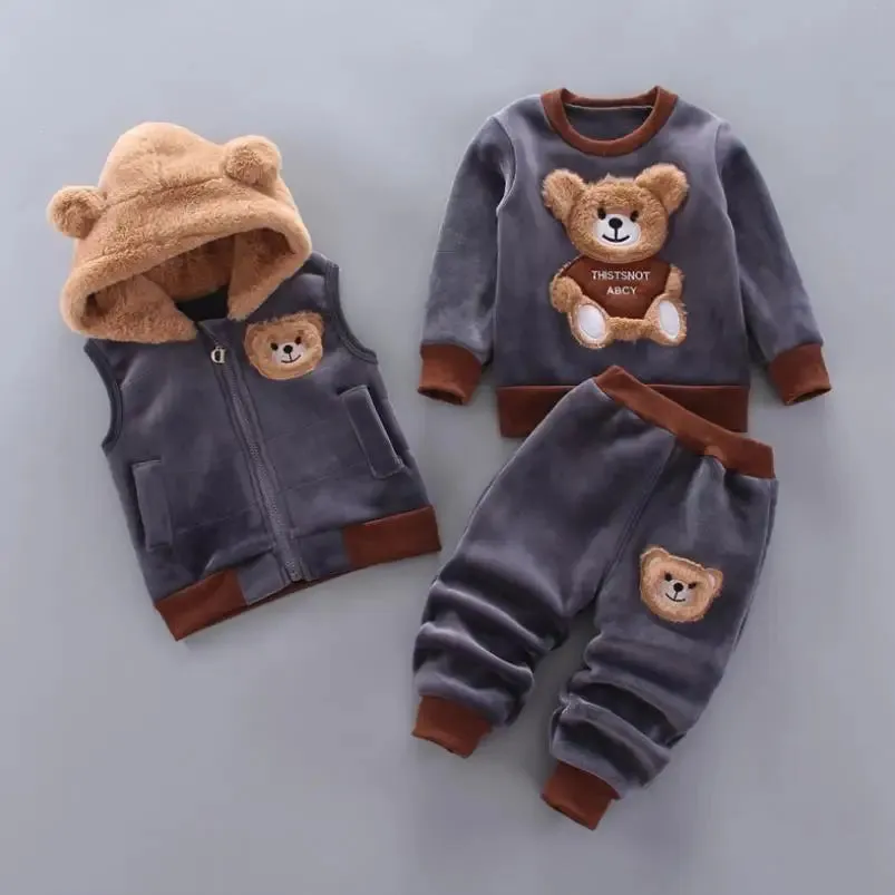 Winter Cartoon Bear Warm Velvet Long Hooded Vest